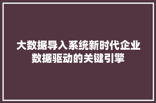 大数据导入系统新时代企业数据驱动的关键引擎