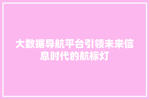 大数据导航平台引领未来信息时代的航标灯