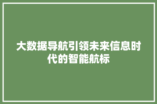 大数据导航引领未来信息时代的智能航标