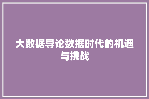 大数据导论数据时代的机遇与挑战