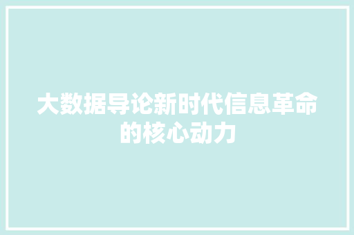 大数据导论新时代信息革命的核心动力