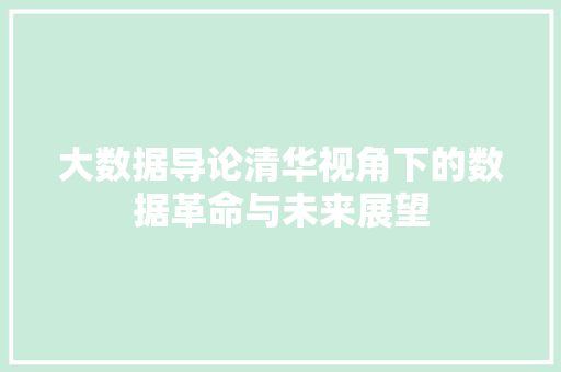 大数据导论清华视角下的数据革命与未来展望