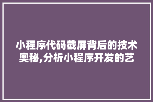 小程序代码截屏背后的技术奥秘,分析小程序开发的艺术与科学 小程序代码截屏背后的技术奥秘,分析小程序开发的艺术与科学 SEO教程