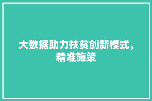 大数据助力扶贫创新模式，精准施策