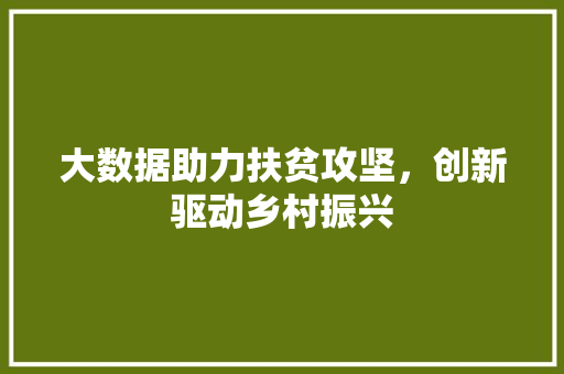 大数据助力扶贫攻坚，创新驱动乡村振兴