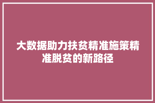 大数据助力扶贫精准施策精准脱贫的新路径