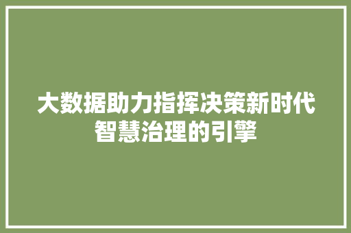 大数据助力指挥决策新时代智慧治理的引擎