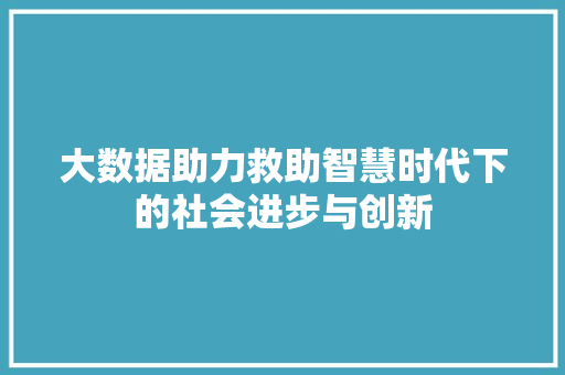 大数据助力救助智慧时代下的社会进步与创新
