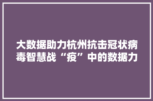 大数据助力杭州抗击冠状病毒智慧战“疫”中的数据力量