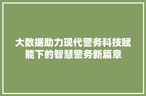 大数据助力现代警务科技赋能下的智慧警务新篇章