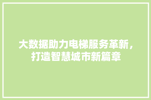 大数据助力电梯服务革新，打造智慧城市新篇章