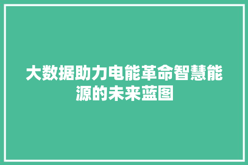 大数据助力电能革命智慧能源的未来蓝图