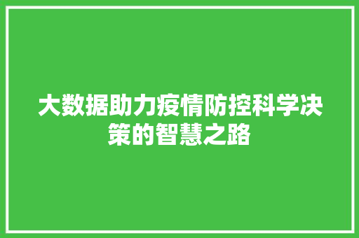 大数据助力疫情防控科学决策的智慧之路