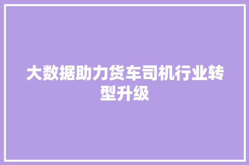 大数据助力货车司机行业转型升级