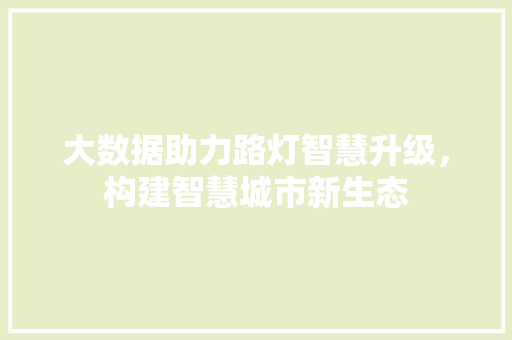 大数据助力路灯智慧升级，构建智慧城市新生态