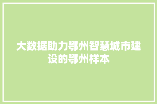 大数据助力鄂州智慧城市建设的鄂州样本