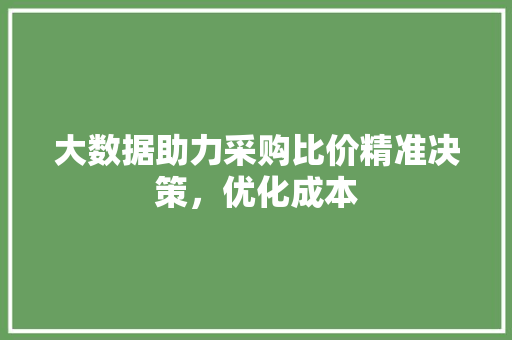 大数据助力采购比价精准决策，优化成本