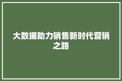 大数据助力销售新时代营销之路