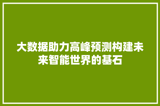 大数据助力高峰预测构建未来智能世界的基石