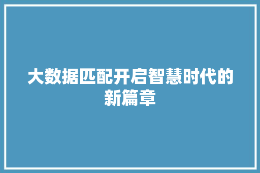 大数据匹配开启智慧时代的新篇章