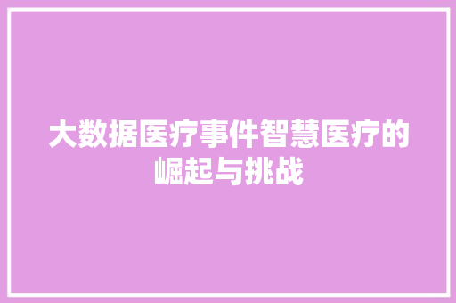 大数据医疗事件智慧医疗的崛起与挑战 建站教程