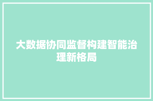 大数据协同监督构建智能治理新格局