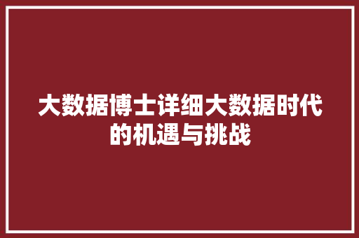 大数据博士详细大数据时代的机遇与挑战