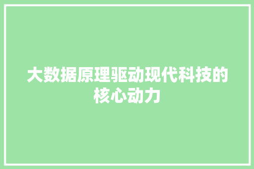 大数据原理驱动现代科技的核心动力