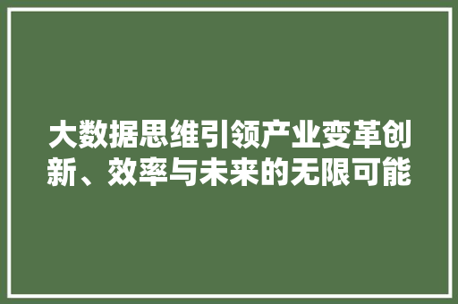 大数据思维引领产业变革创新、效率与未来的无限可能
