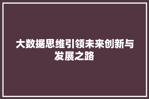 大数据思维引领未来创新与发展之路