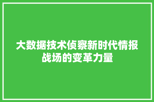 大数据技术侦察新时代情报战场的变革力量 WordPress教程