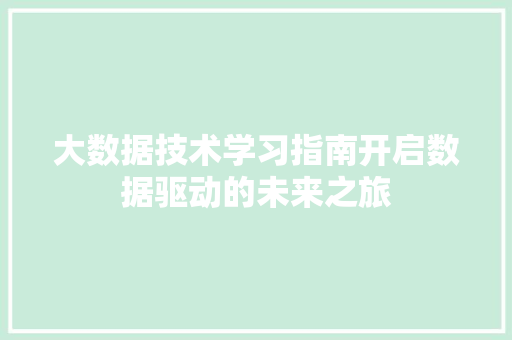 大数据技术学习指南开启数据驱动的未来之旅