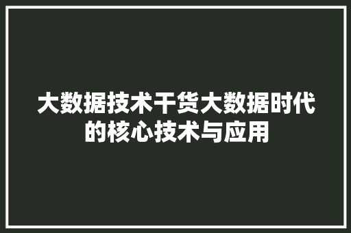 大数据技术干货大数据时代的核心技术与应用