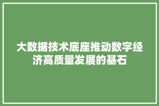 大数据技术底座推动数字经济高质量发展的基石
