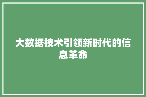 大数据技术引领新时代的信息革命