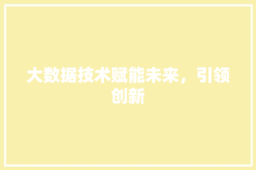 大数据技术赋能未来，引领创新