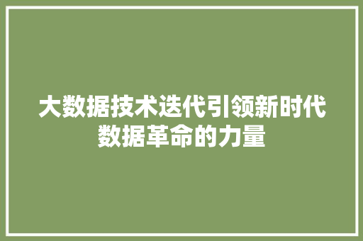 大数据技术迭代引领新时代数据革命的力量