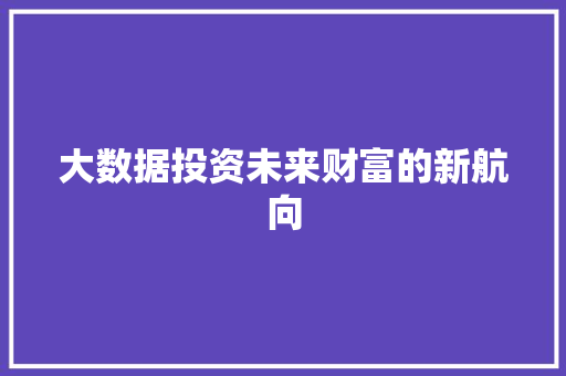 大数据投资未来财富的新航向 建站教程
