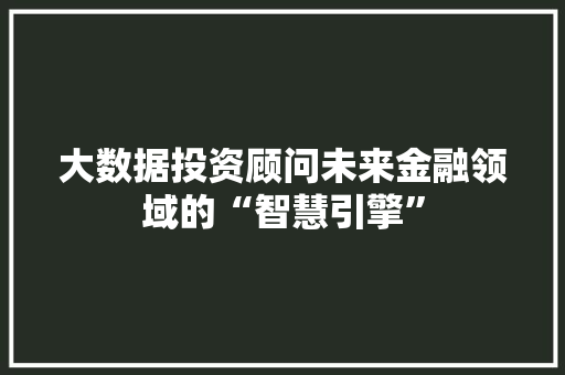 大数据投资顾问未来金融领域的“智慧引擎”