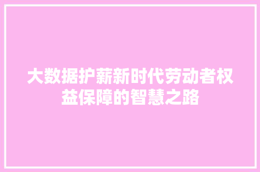 大数据护薪新时代劳动者权益保障的智慧之路