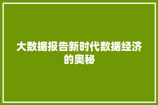 大数据报告新时代数据经济的奥秘