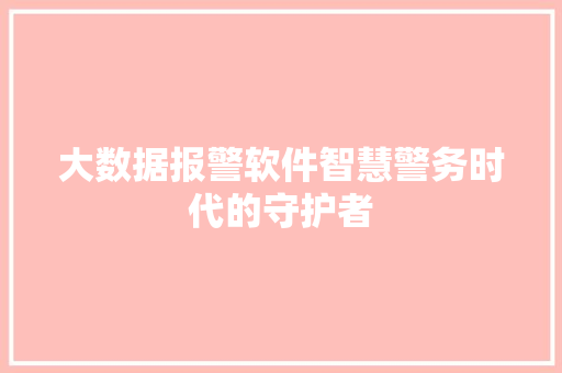大数据报警软件智慧警务时代的守护者 建站教程