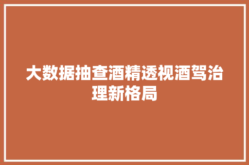 大数据抽查酒精透视酒驾治理新格局