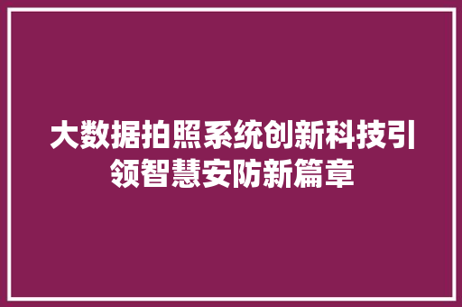 大数据拍照系统创新科技引领智慧安防新篇章