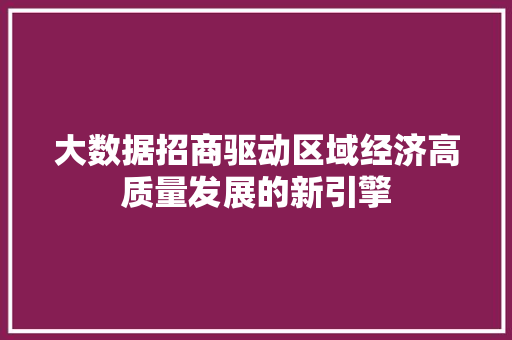 大数据招商驱动区域经济高质量发展的新引擎