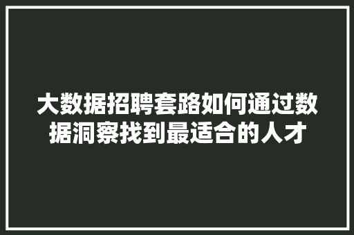 大数据招聘套路如何通过数据洞察找到最适合的人才