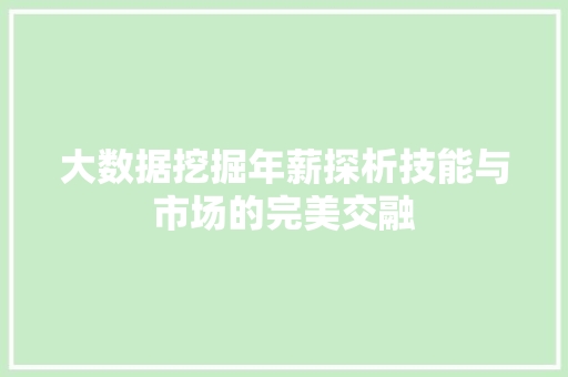 大数据挖掘年薪探析技能与市场的完美交融