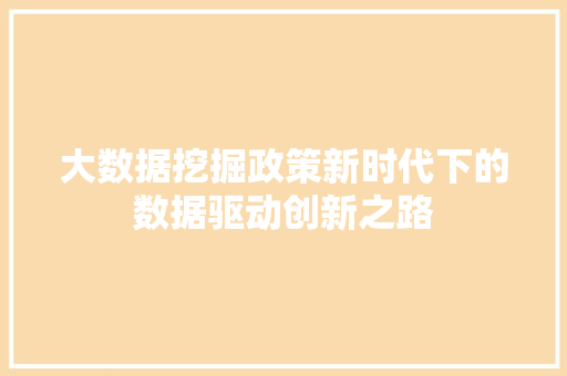 大数据挖掘政策新时代下的数据驱动创新之路