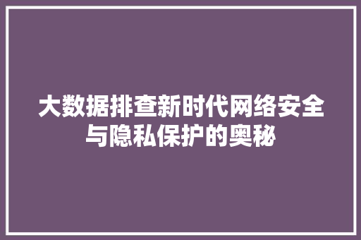 大数据排查新时代网络安全与隐私保护的奥秘 服务器/数据库