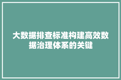 大数据排查标准构建高效数据治理体系的关键